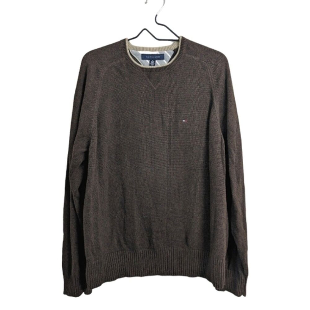 Tommy Hilfiger Men Brown Knit Cotton Crewneck Pullover Sweater Casual Classic XL